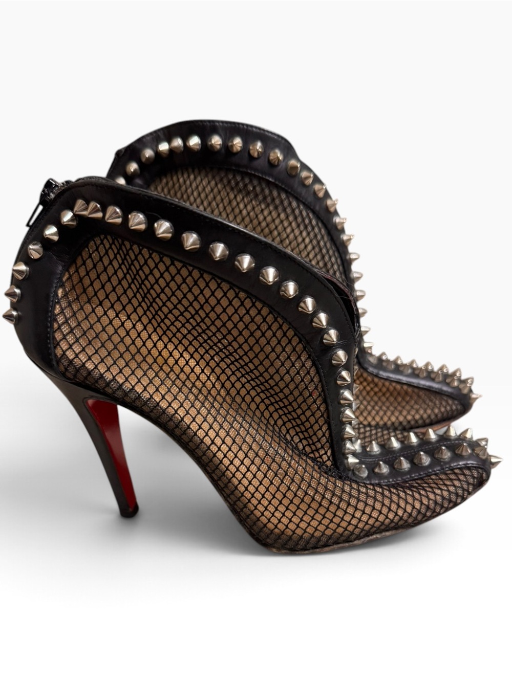 Christian Louboutin Bourriche 100 Spiked Mesh Ankle Booties Black Size 35
